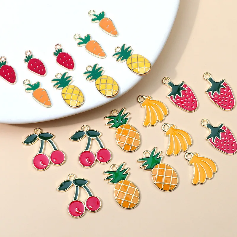 Fruit style 100pcs/lot alloy drop oil cartoon Pineapple Strawberry Banana shape floating locket charms diy jewelry accessory
