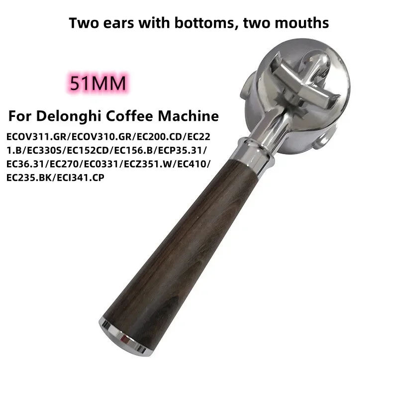 51MM Delonghi Double Mouths Spout Coffee Portafilter Filter Holder for Delonghi  Replacement Basket Accessories Barista