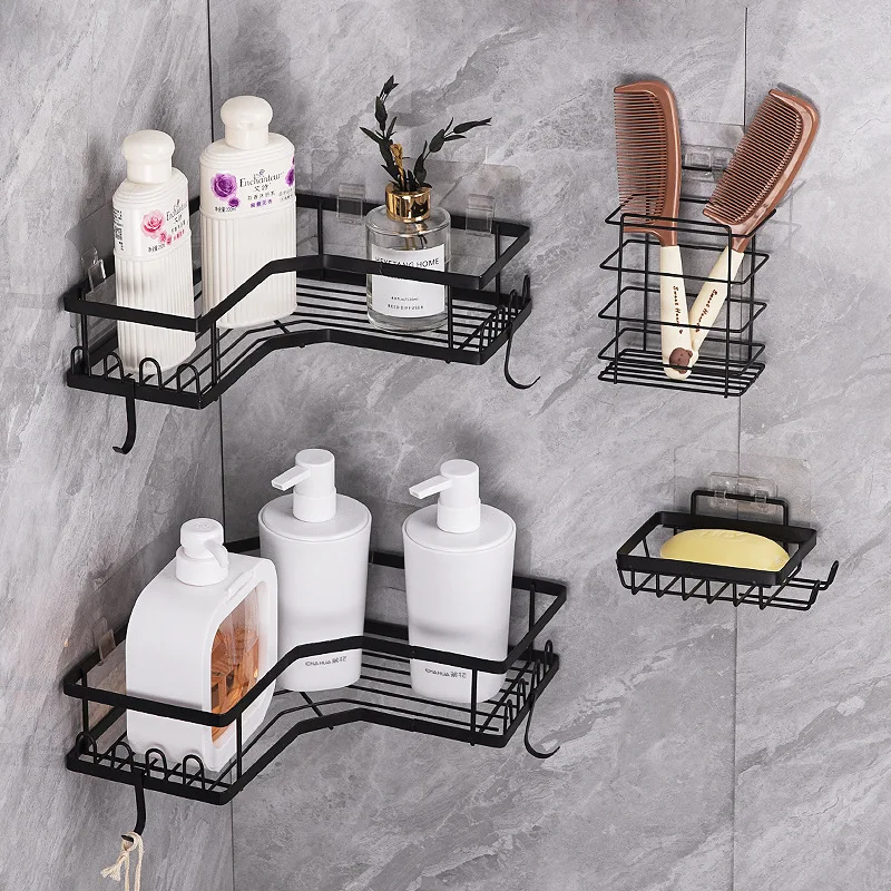 Adhesive Shower Corner Organizer Shelves No Drilling Stainless Steel Shower Storage Rack Toothpaste Holder for Bathroom