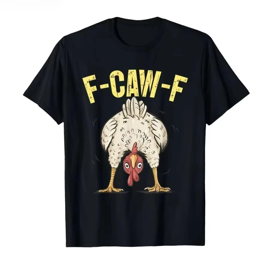 

Funny F Caw F Chicken FCAWF Chicken T-Shirt Men Funny 100% Cotton Tee Shirt Crew Neck Short Sleeve T Shirts Gift Idea Clothes