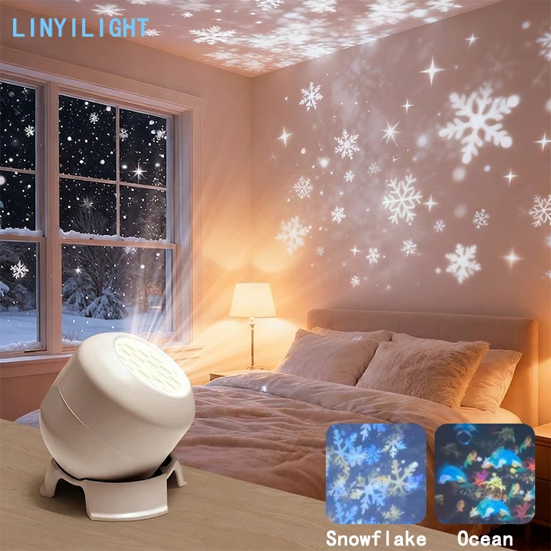 Ocean Projector Light Rotating Dynamic Night Light LED Snowflake Projector Light Patterns Projector Light Adjustable Brightness