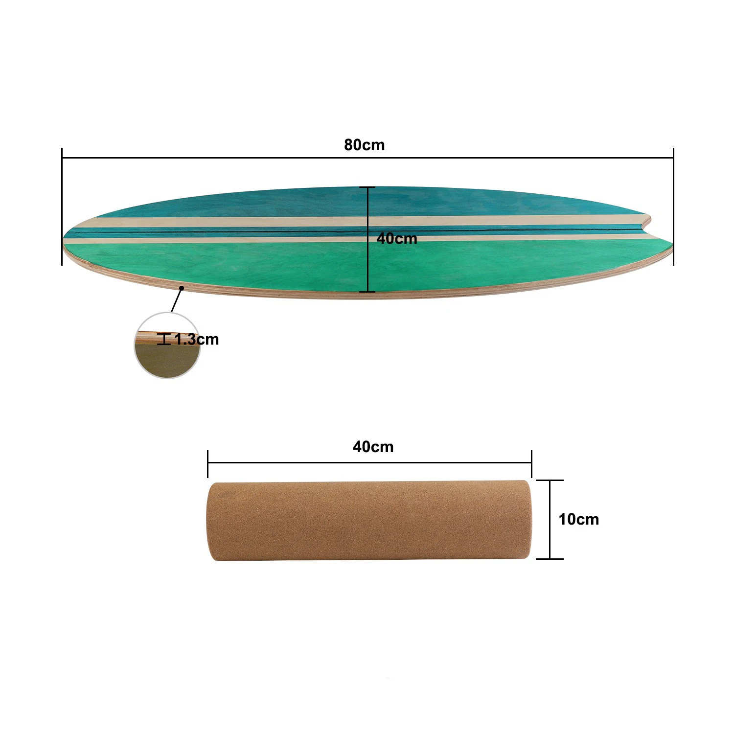 Fitness Indoor Surf & Balance Training Wooden Balance Board Without Stopper Including Cork Roller