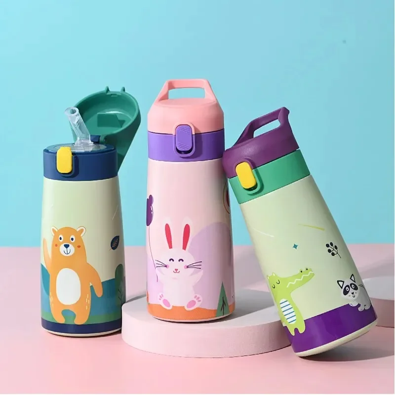 350ml/500ml High Quality Kids Thermos Mug Double Stainless Steel Cartoon Vacuum Flask Water Bottle Tumbler Children Cute Thermal