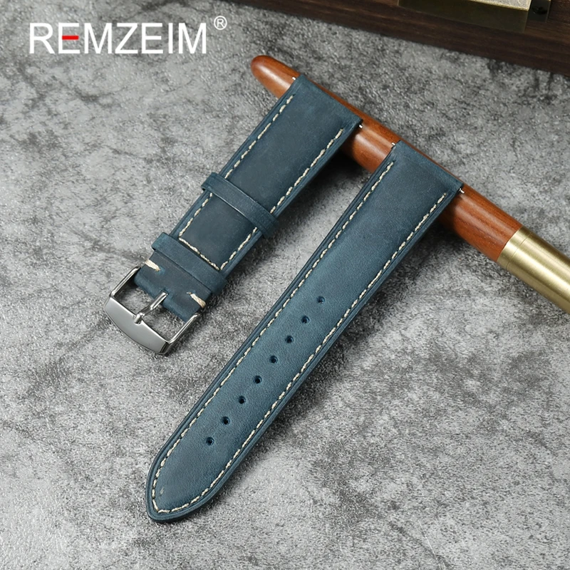 

Blue Green Brown Retro Quick Release Smartwatch Band 20mm 22mm Watch Strap Men's Women's Crazy Horse Leather Watchbands
