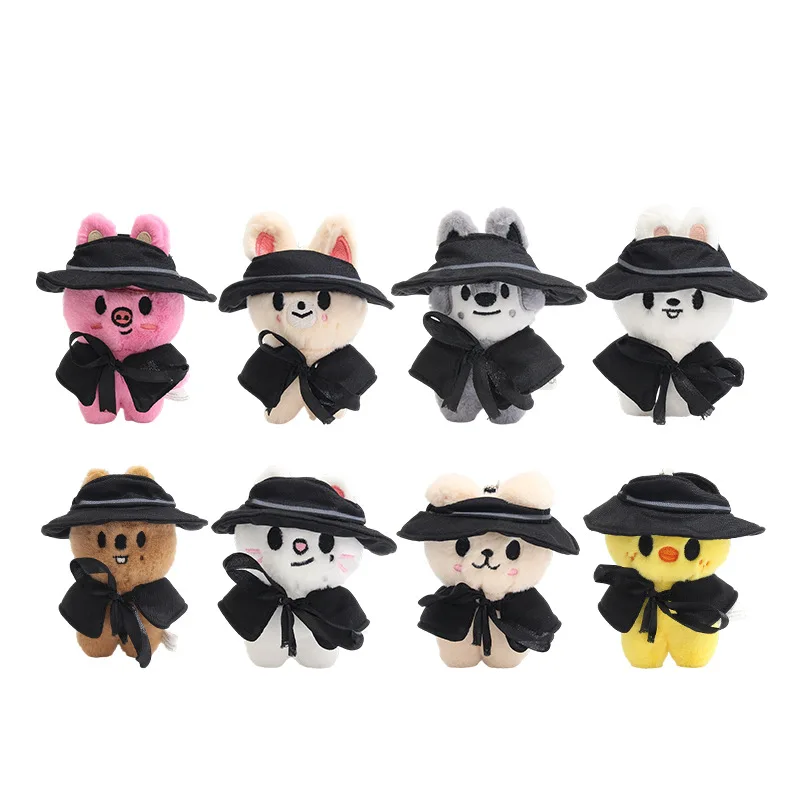 

10cm SKZOO Plush Toy Keychain Stray Kids KPOP Hat wearing Cloak Doll Toy Keychain Pendant Bag Hanging Accessories Fan Gifts