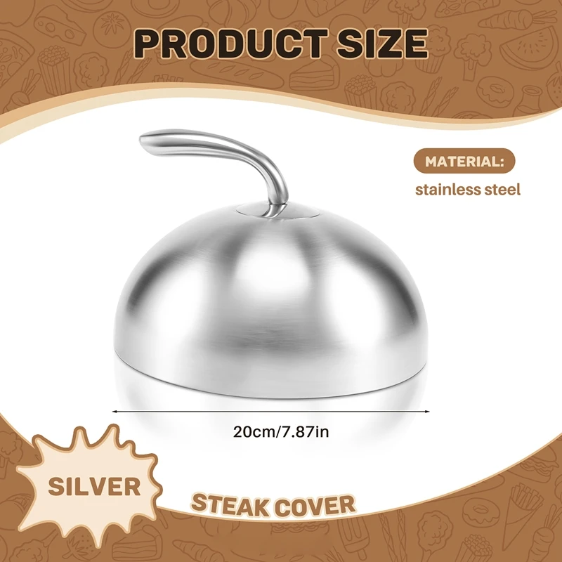 สเต็ก 1 ชิ้น 20 เซนติเมตรสแตนเลสสตีลสเต็ก Teppanyaki โดมจานฝาปิดบ้านรอบน้ํามันอาหารอาหารห้องครัวทําอาหาร