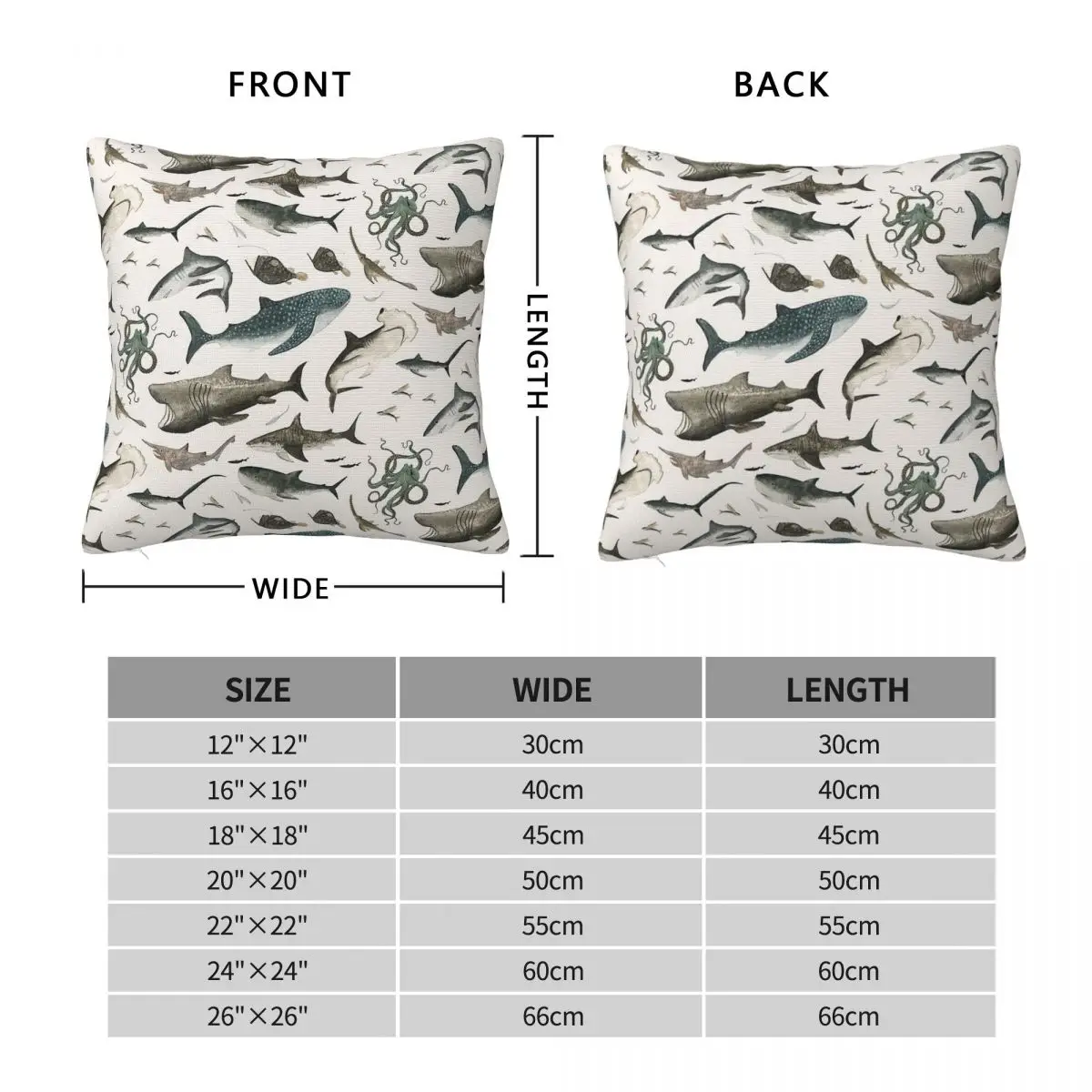 Sharks Swimming Square Pillowcase Polyester Linen Velvet Creative Zip Decorative Car Cushion Cover