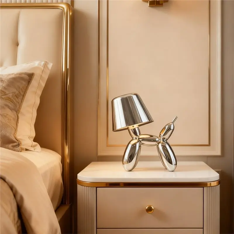 Balloon Dog Desk Lamp Creative LED Lamp Bedroom Office Mirror Polishing Animal Shape Charging Decoration Bedlight-A46I