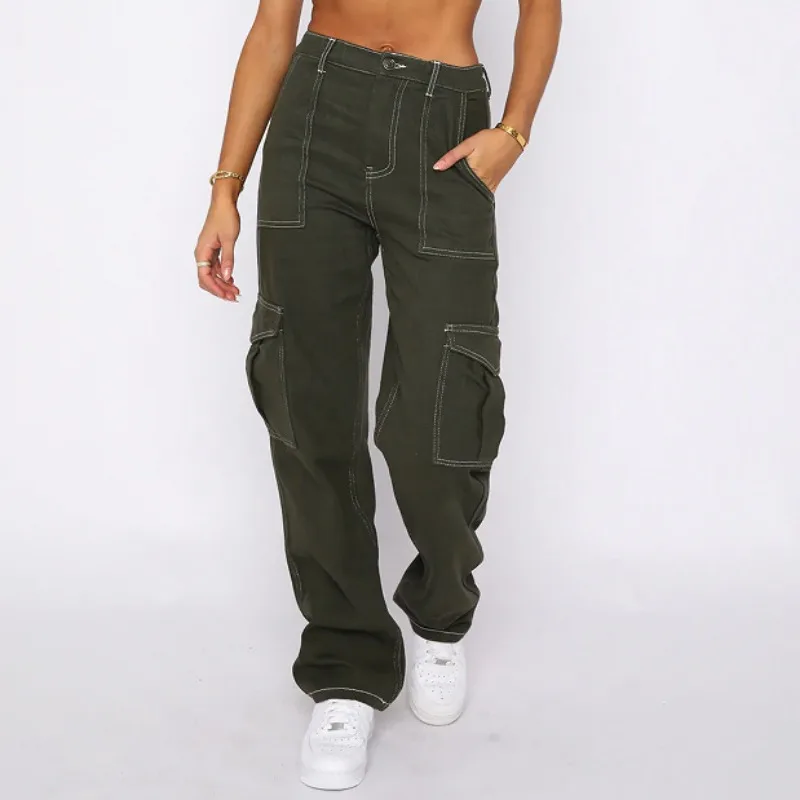 

Casual Loose Pants Autumn Streetwear Pants Fashion Women Summer Solid Cargo Pants Trousers Pockets Joggers Pantalon New 29448