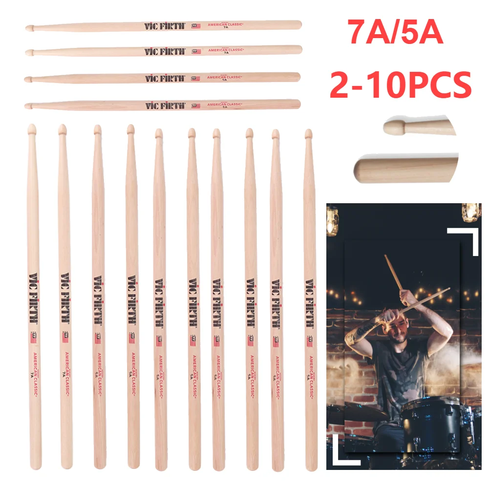 1-5Pair 5A/7A Drumsticks Mallets Jazz Drum Sticks Percussion Consistent Weight and Pitch American Hickory Classic Drum Sticks