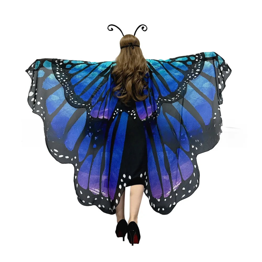 2024 New Two Layers Chiffon Butterfly Wings Costume Adults Halloween Shawl Colorful Nymph Pixie Accessory for Christmas Cosplay