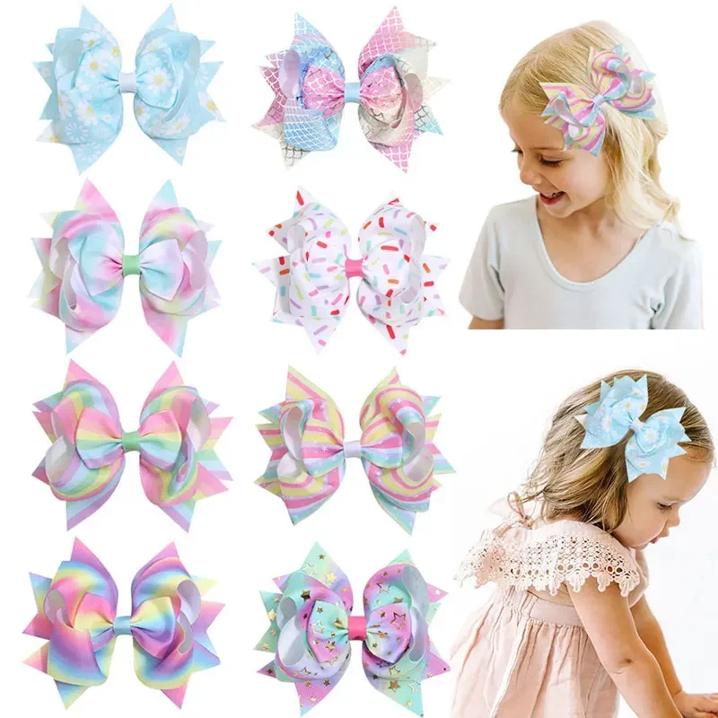 Fashion Daisy Hair Bow Clips for Girls Glitter Star Hairgrip Barrettes Mermaid Hair Accessories Boutique Hairgrips Headwear