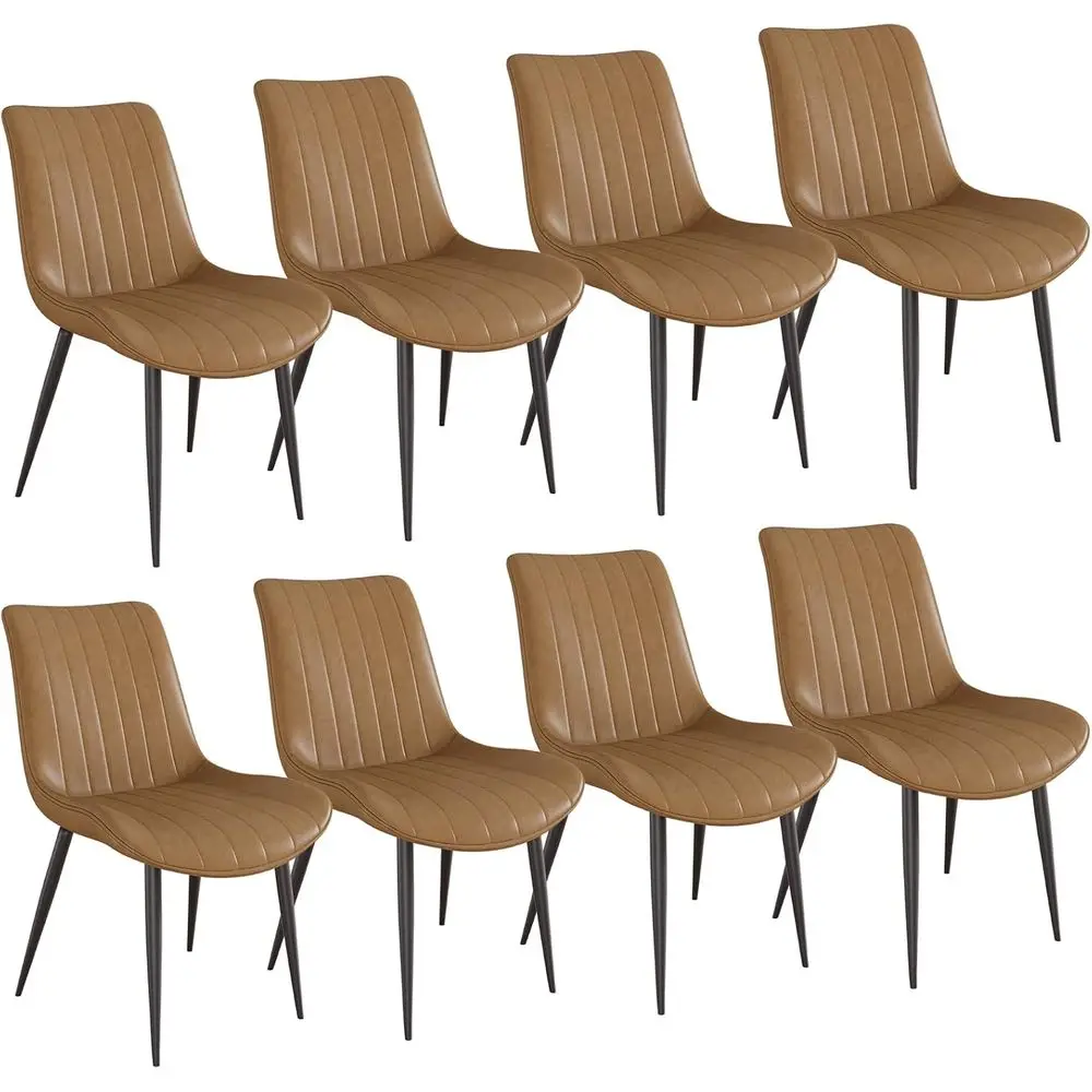

Set of 8 Leather Upholstered Dining Chairs with Metal Legs, Comfortable for Kitchen, Dining Room, Living Room, and More, Brown