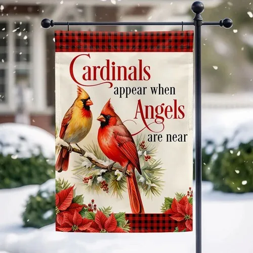 Bandera de los Cardinals: Los cardinales aparecen cuando los ángeles están cerca - Bandera de Navidad para jardín FFLCCE ZZA WWL EEL