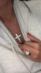 Luxury 925 Silver Exquisite Bible Jesus Cross Pendant Necklace for Women men Crucifix Charm Simulated Platinum Diamond Jewelry