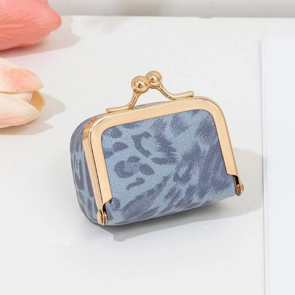 Simple Leopard Print Kiss Lock Coin Purse Square Solid Color Leather Jewelry Bag Mini PU Leather Small Item Bag Woman Girl