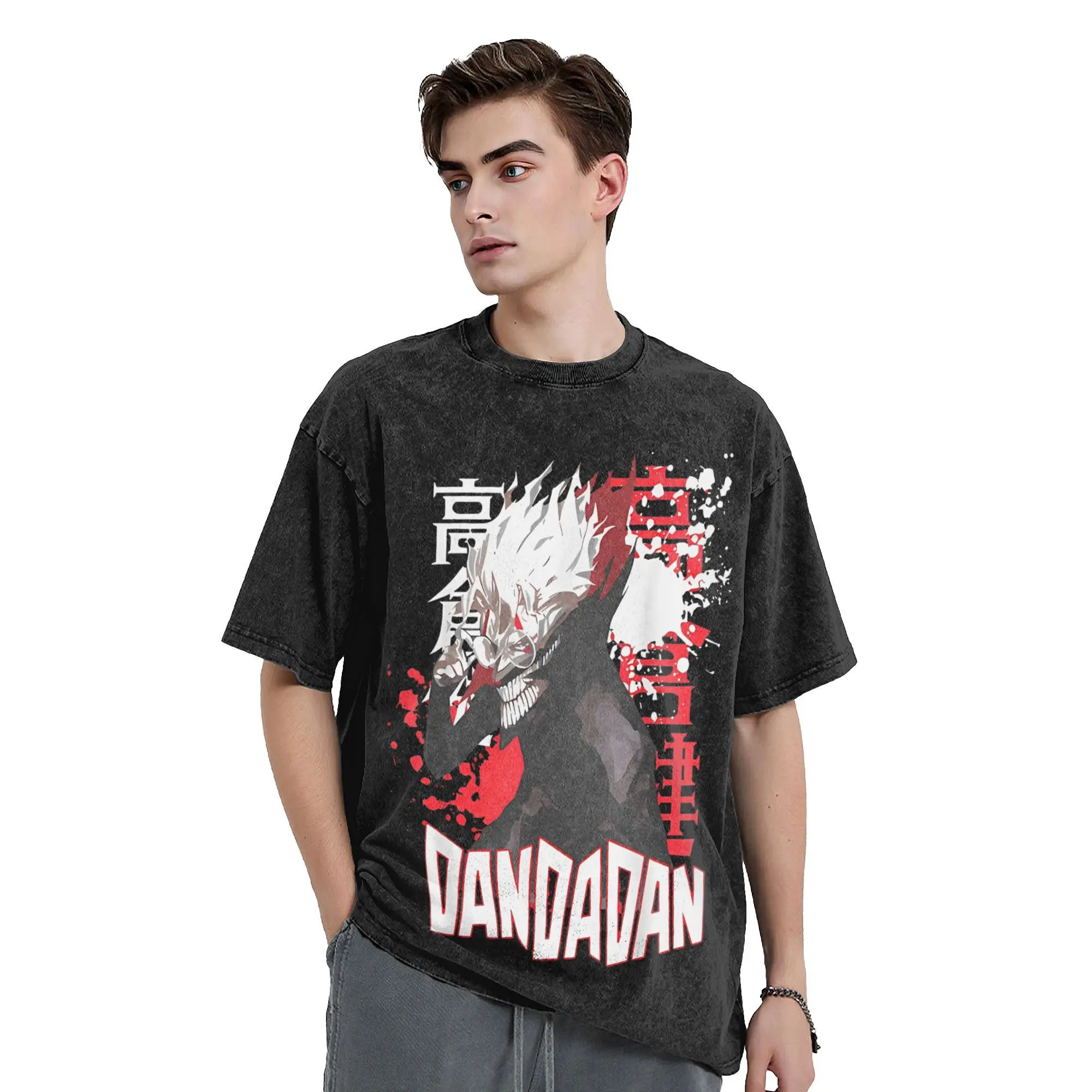 Washed T Shirts Shonen Manga Anime DandaDan Vintage T-Shirts High Street  Streetwear 100% Cotton Printed Tops Tees Men Women