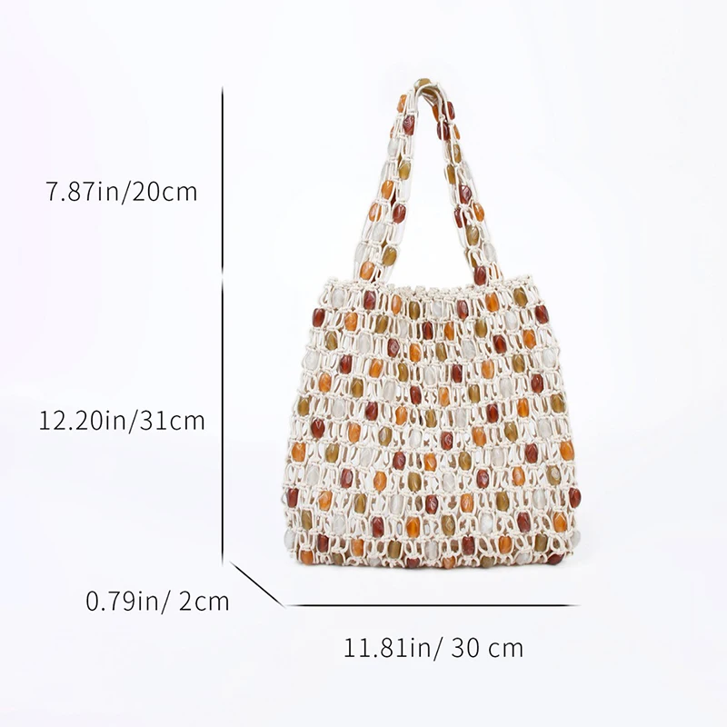 Vintage Handgefertigte Perlen-Handtasche Nischen-Designer Luxus Ausgehöhlte Bucket Bag Neue Sommer Damen Strand-Urlaubstasche – Detail 12