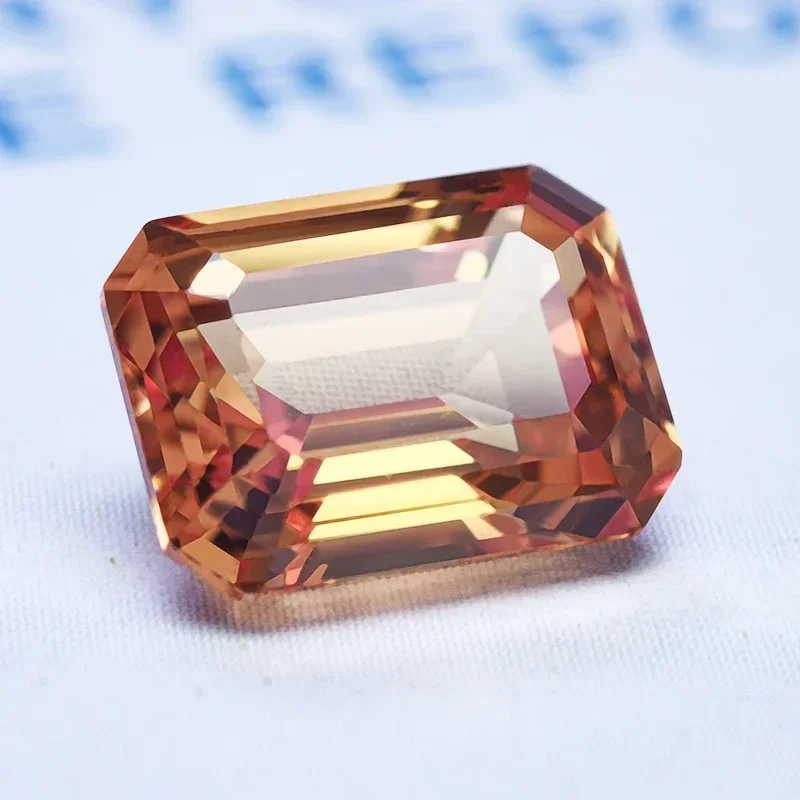 Lab Grown Sapphire Emerald Cut Orange Color VVS1 Gemstone Charms DIY Advanced Jewelry Making Material Selectable AGL Certificate