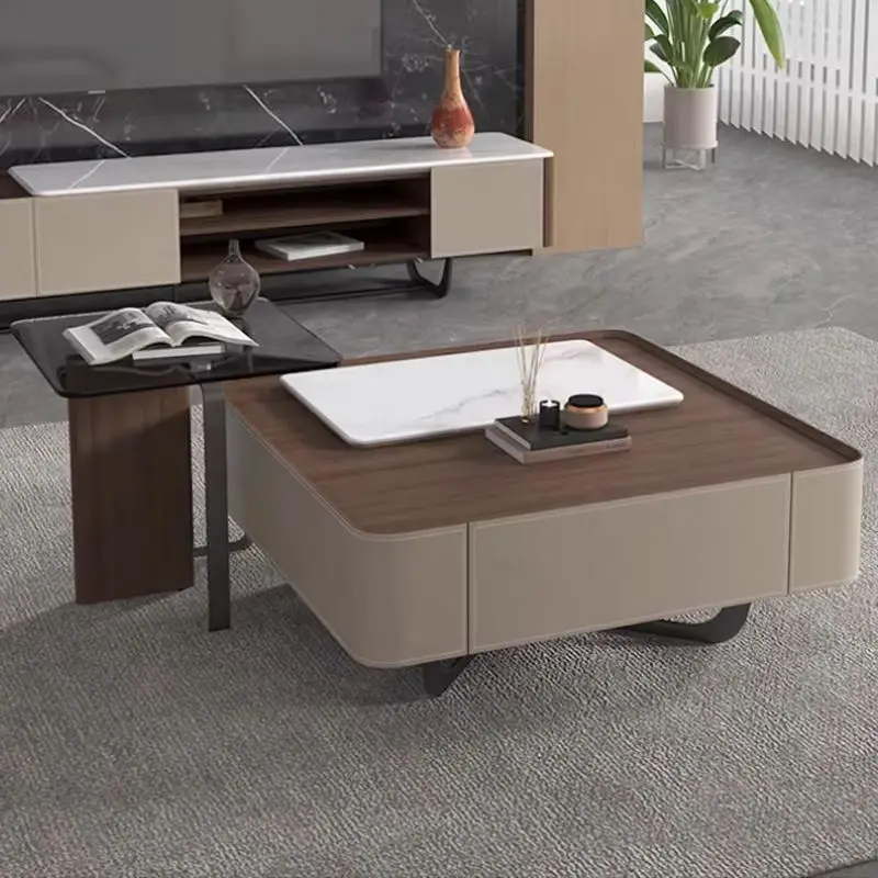 *Light-luxury Designer Coffee Table, Minimalist square Lift-top Style with Premium Saddle Leather Finish.