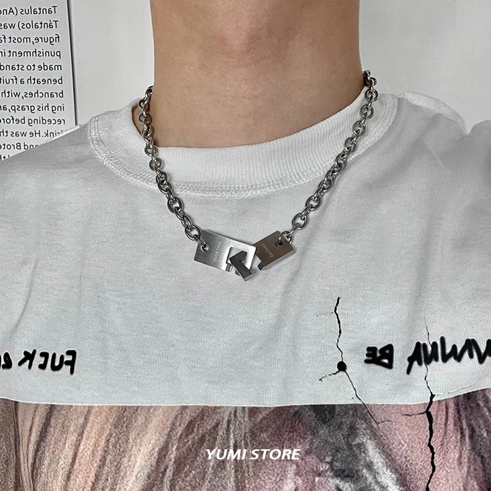 Hip Hop Lock Necklace For Men Women Titanium Steel Square Clavicle Chain Fashion Kpop Unisex Jewelry Punk Street Accessories