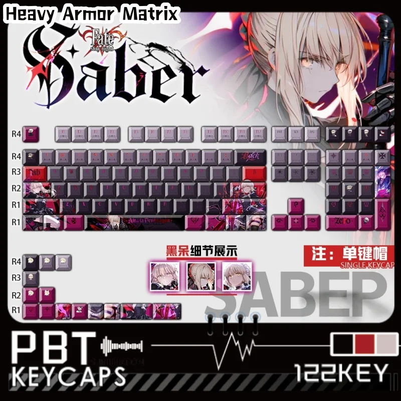 Black Saber Anime Game Theme Keycap 120 Key Cherry Profile Mechanical Keyboard Cartoon Collection Gift Transparent Cute Keycap
