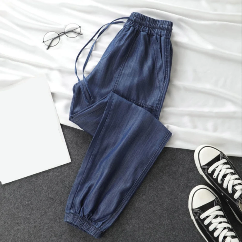 أنماط الصيف غير الرسمية المرأة سراويلي حريمي فضفاض الرباط بنطلون علامة حجم XL طول منتظم السراويل رقيقة خفيفة الوزن النسيج