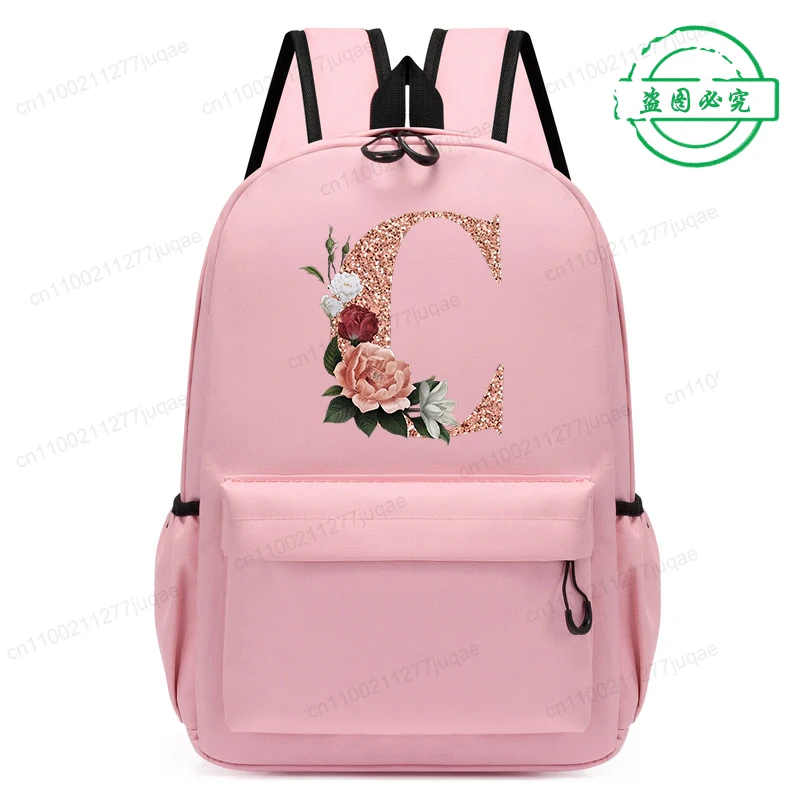 Cute Rose Gold Letter A~Z Kawaii Back To School Backpack for Girl Boy Children Rucksack Fashion Casual School Bags Birthday Gift view 4