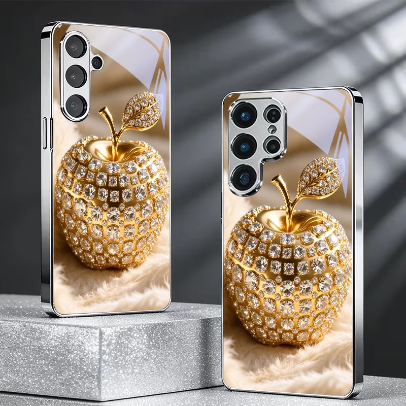 Gold Diamond Fruit Electroplated Silver Phone Case For Samsung A31 A22 A32 A42 A52 A72 A13 A36 A56 A07 A17 A37 A57 Glass Cover