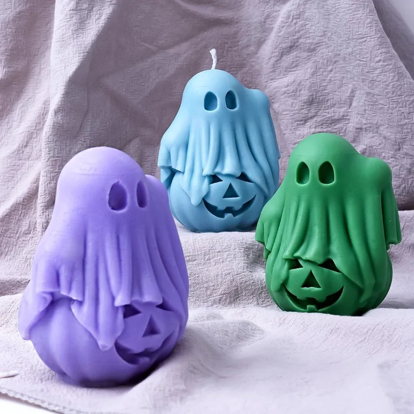 Nuevo molde de vela de fantasma de calabaza hecho a mano Halloween creativo lindo monstruo yeso molde de silicona de hormigón adornos artesanales perfumados 3D