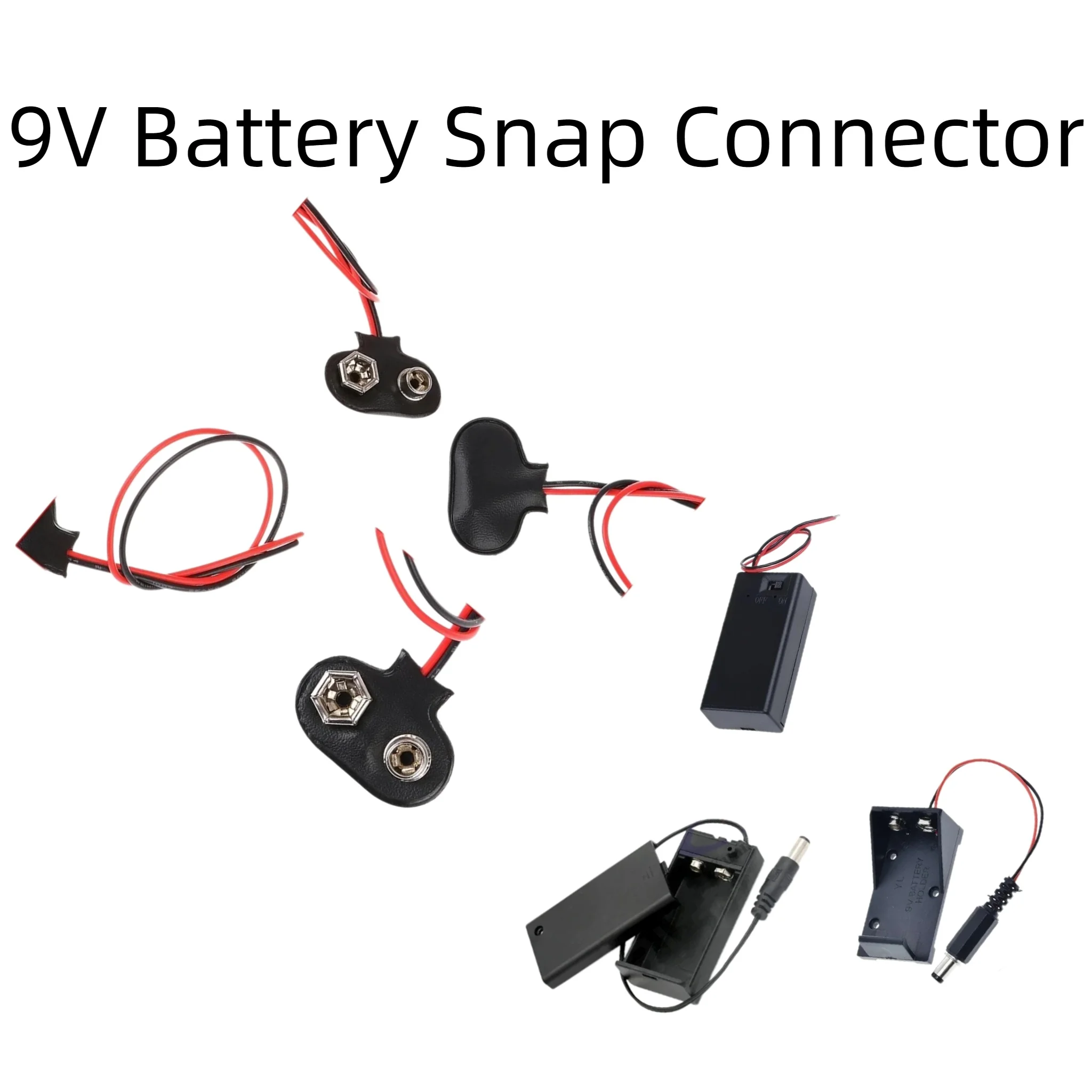 6F22 9V Battery Snap Clip T/I Type Battery Holder Case with Cover Switch DC Connector