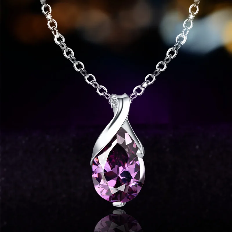 Exquisite Fashion Angel Tears Crystal Necklace for Women Amethyst Zircon Pendant Engagement Necklaces Jewelry Anniversary Gift