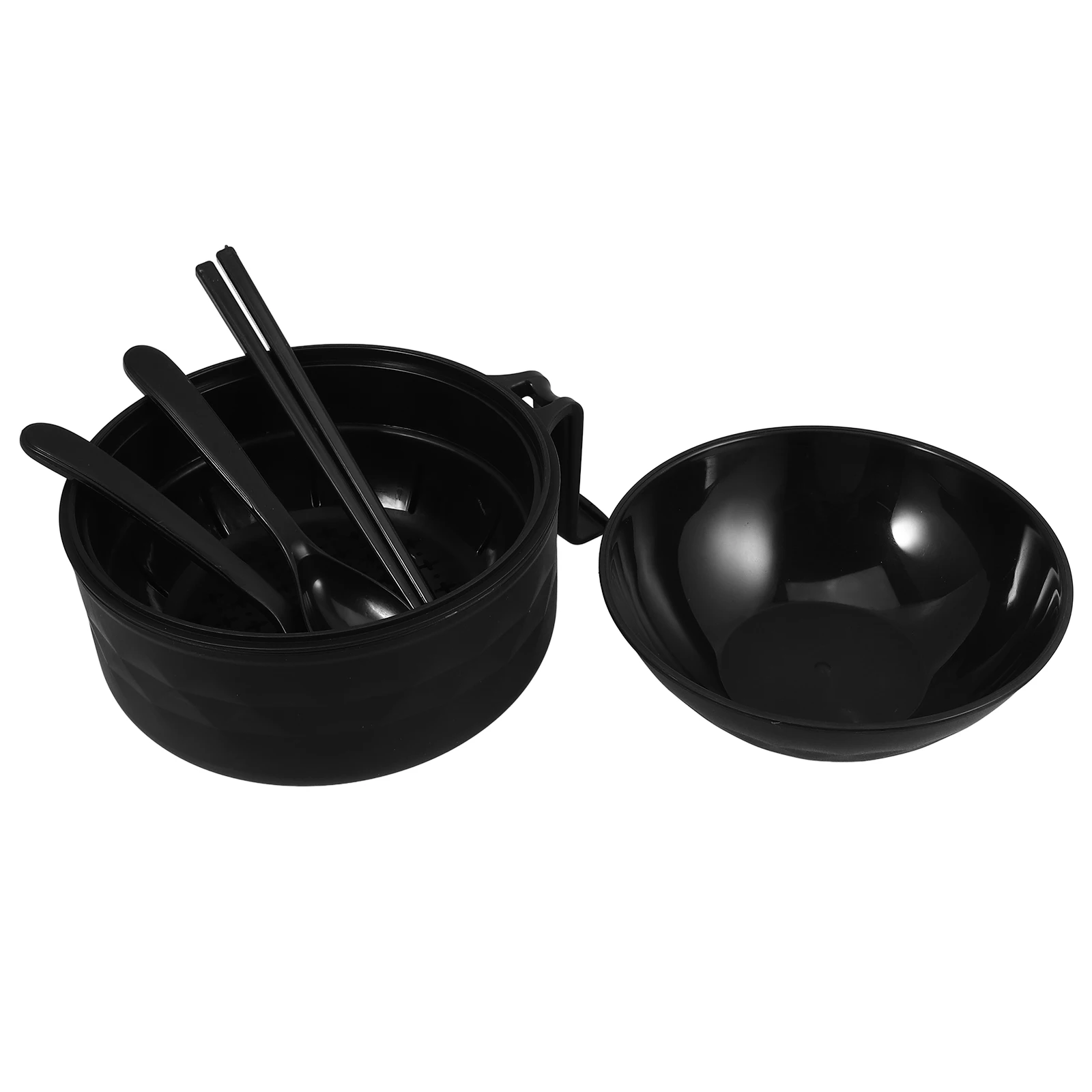 

Microwave Ramen Bowl Set Black Plastic Mixing Salad Pasta Fruit Bowls Lid Microwave Laptop Ramen Cooker Fork Spoon Chopsticks