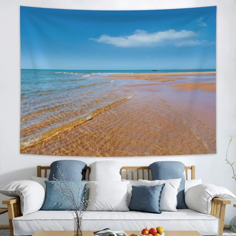 VIKAMA Beach Scenery Tapestry, Ocean Inspired Wall Hanging, Soft Polyester Bedroom Living Room Decor, Coastal Backdrop, for Home