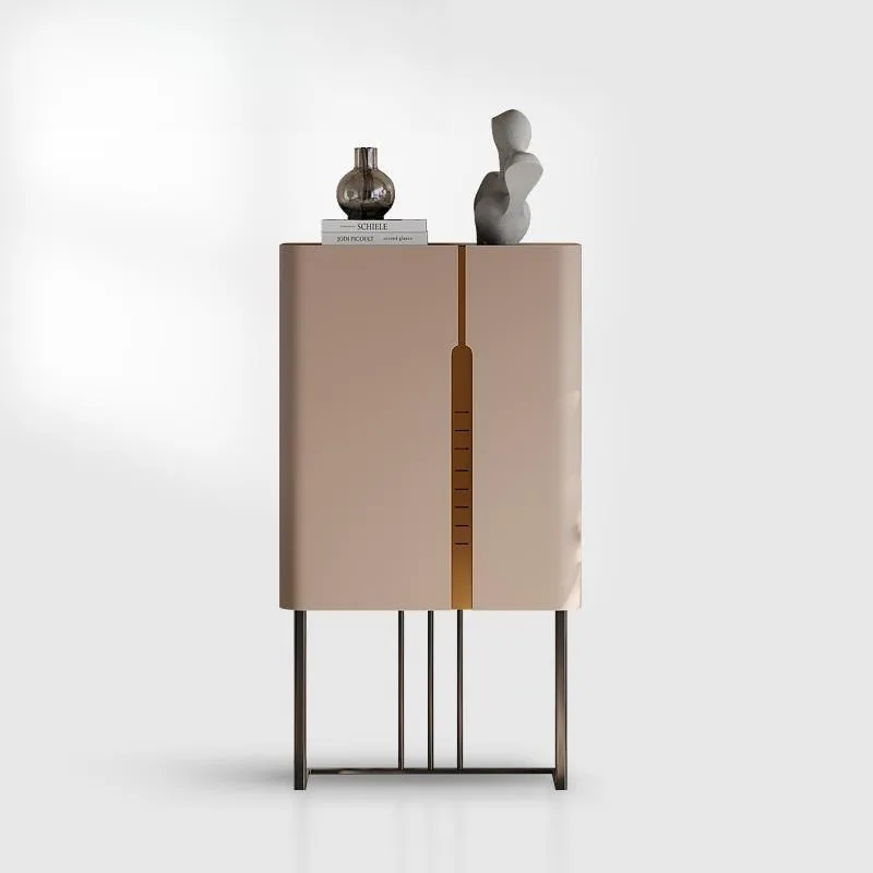 Italian minimalist entrance cabinet, high-end light luxury saddle leather dining side cabinet, high-end wall storage  cabinet