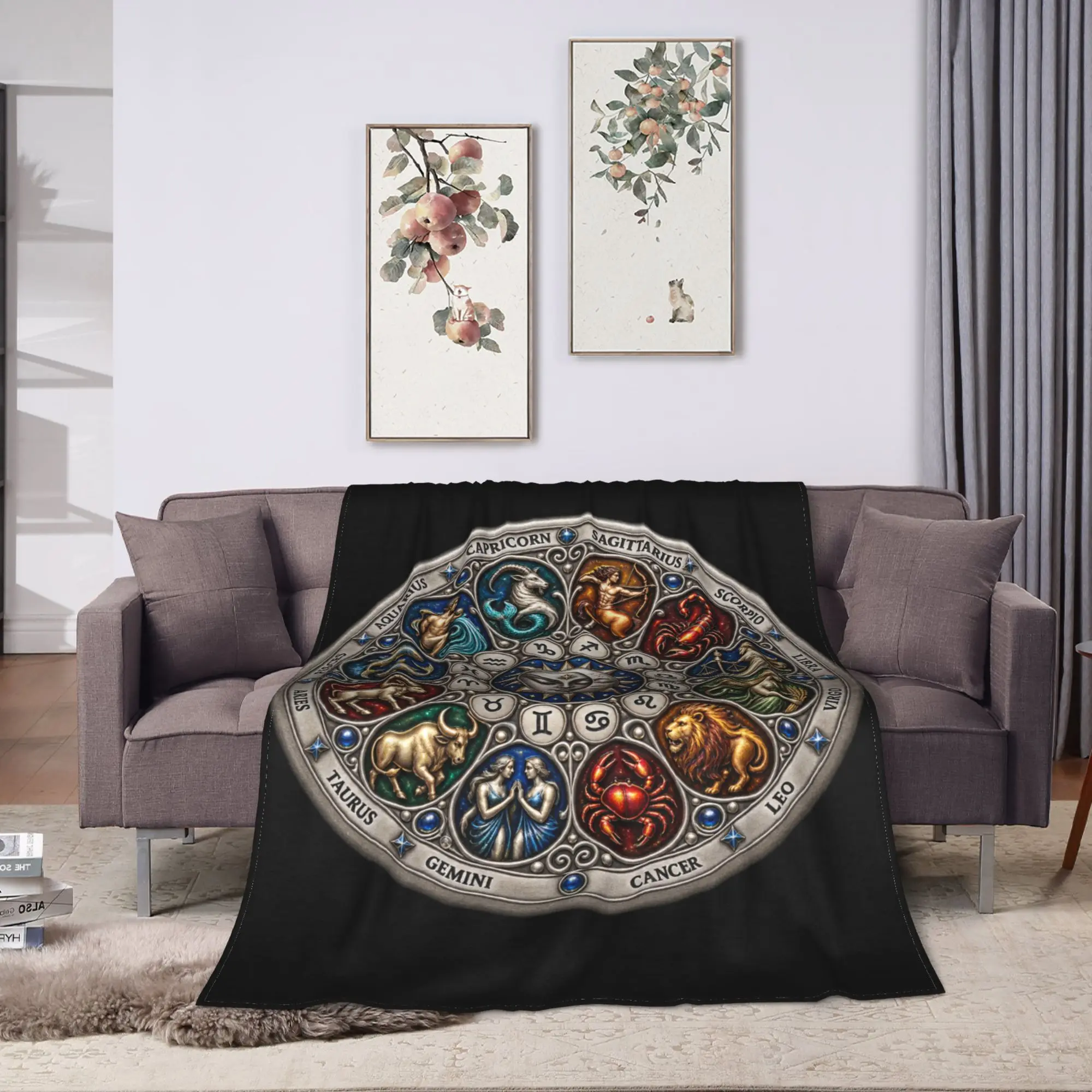 12 Zodiac Wheel Signs Astrology Sun Moon Astrology Lovers Warm Blanket  Plush Throw Blanket Funny Living Room Flannel Bedspread