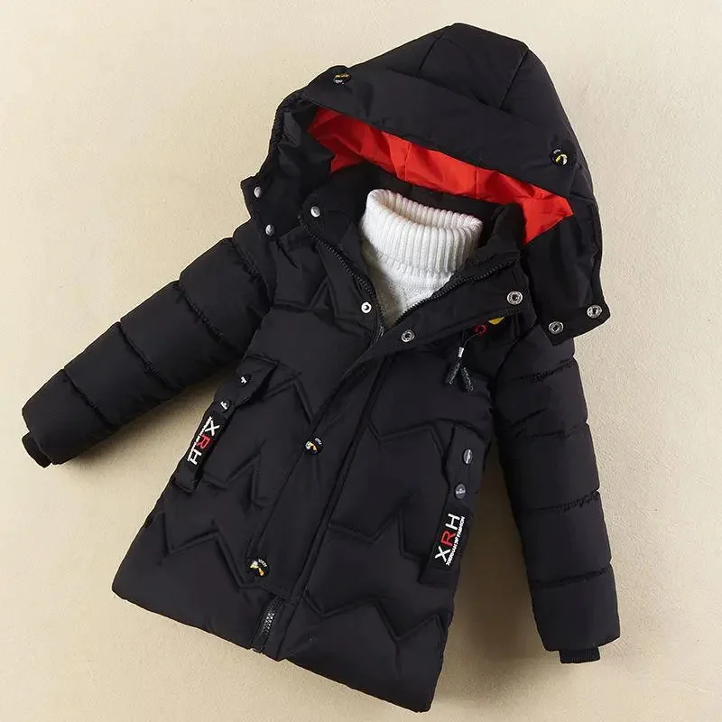 Boys Winter Jackets Children Clothing Warm Down Cotton Jacket Hooded Velvet Coat Thicken Outerwear Kids Parka Clothes Overcoat