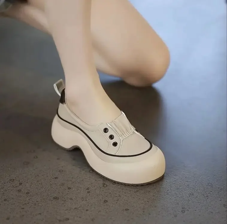 Sapatos de lona elástico para mulheres, salto liso, slicon, todos os jogos, meninas, tênis branco, primavera, outono