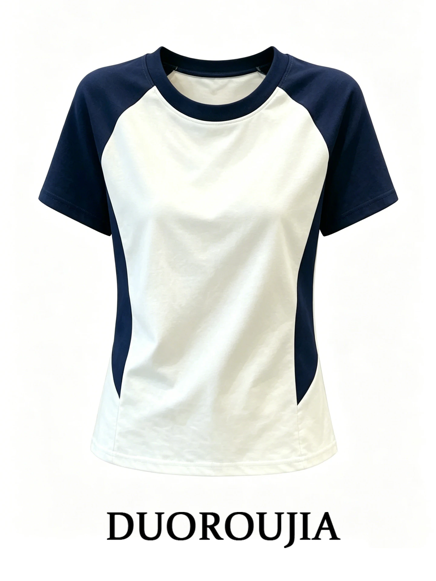 

Duor plus Size Korean Style Color Block Design Short Sleeve T-Shirt Women Summer Slimming round Neck Top Female Fashion