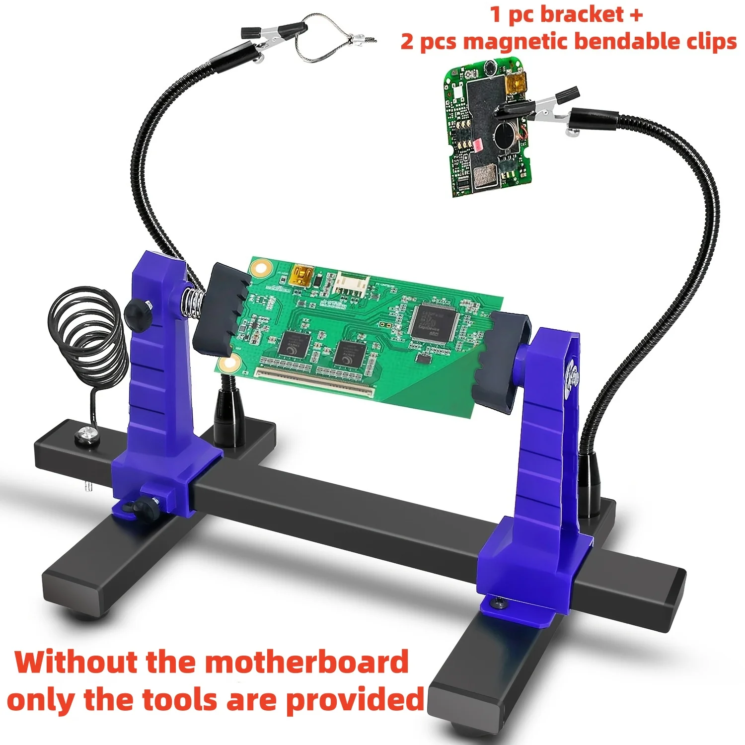 360° Rotating PCB Holder with 2 Magnetic Helping Hands, Adjustable Circuit Board Clamp & Soldering Iron Stand