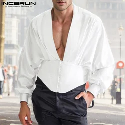 INCERUN Handsome Men's Tops Deconstruction Waistband Design Shirts Casual Male Hot Sale Solid All-match Long Sleeved Blouse 2024