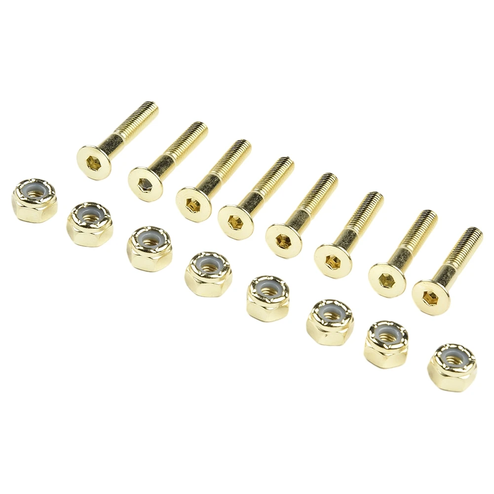 16 Pcs Replacement Screws+Nuts 25-30MM Medium Carbon Steel Black/Gold Screws Bolts Four-Wheeled Skateboard Longboard Accessories