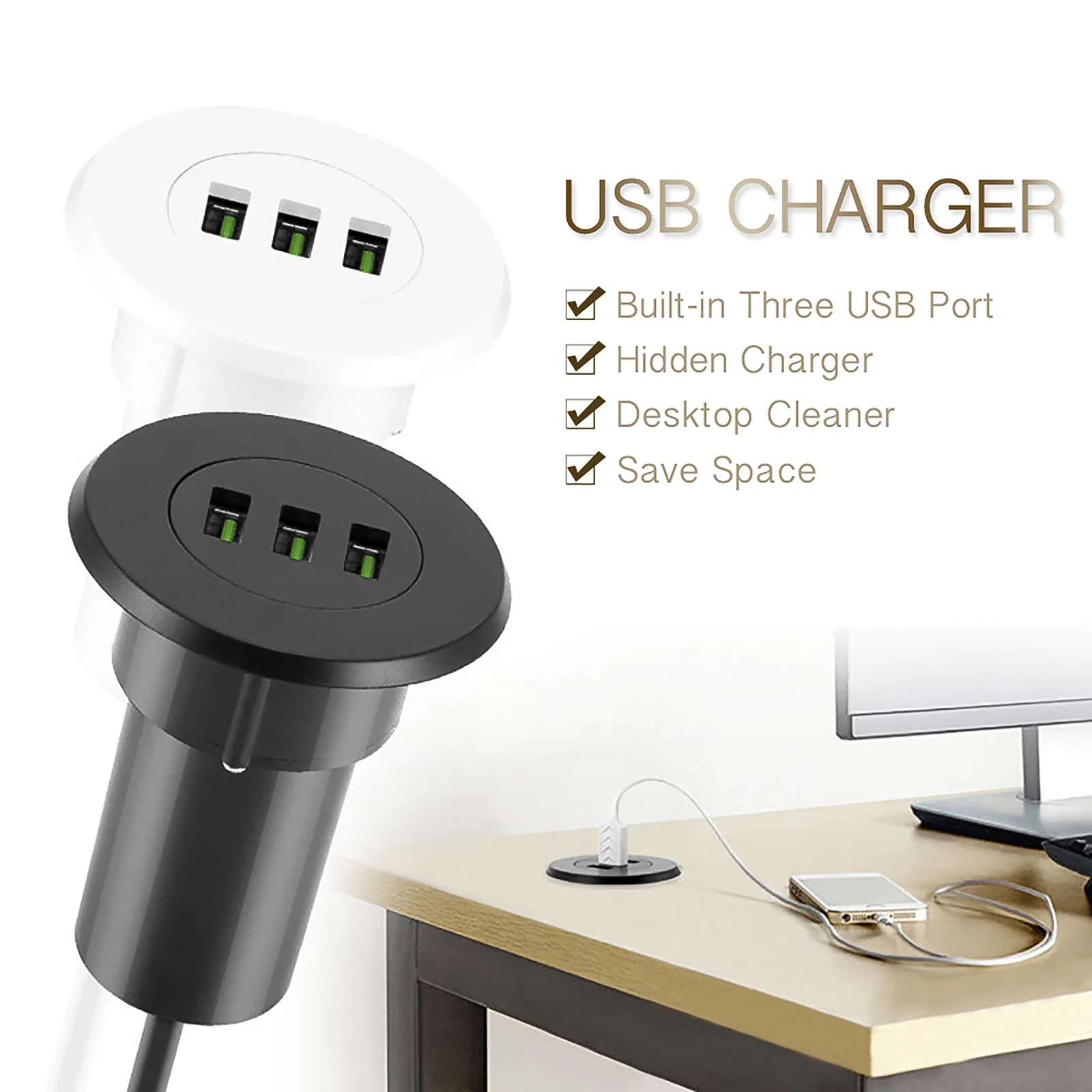 Fast Charging 5V/3.1A 3 USB Charger Desktop Hole USB Charger Portable Adapter With EU Plug for iphone for Samsung 2023 News