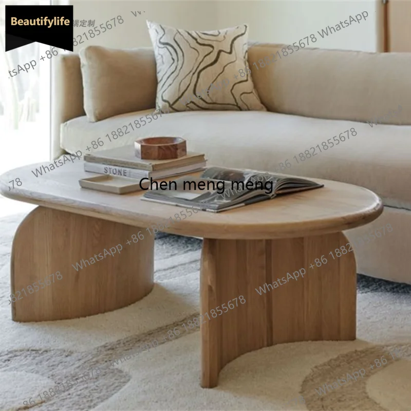 

A139 Nordic oval solid wood modern creative dining table B & B round low table home log color