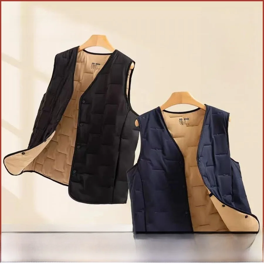 

Men's V-Ne Fce Lined Vest 00 Wool Fill Autumn Winter Warm Layering Tank Top Stand Fit Zipper Decorated Polyester Fiber