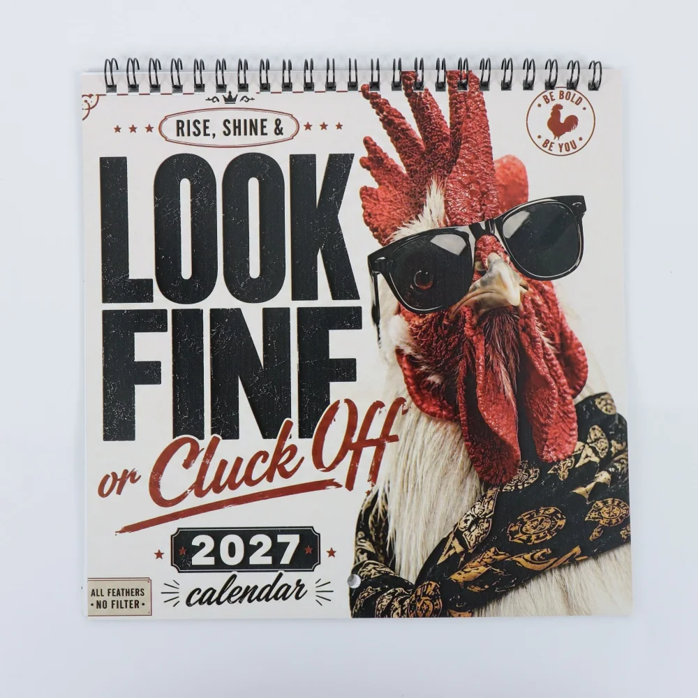 2027 Funny Rooster Calendar 8.27 Inch Square Spiral Monthly Calendar Humorous Chicken Wall Desk Planner Home Office Decor New Ye