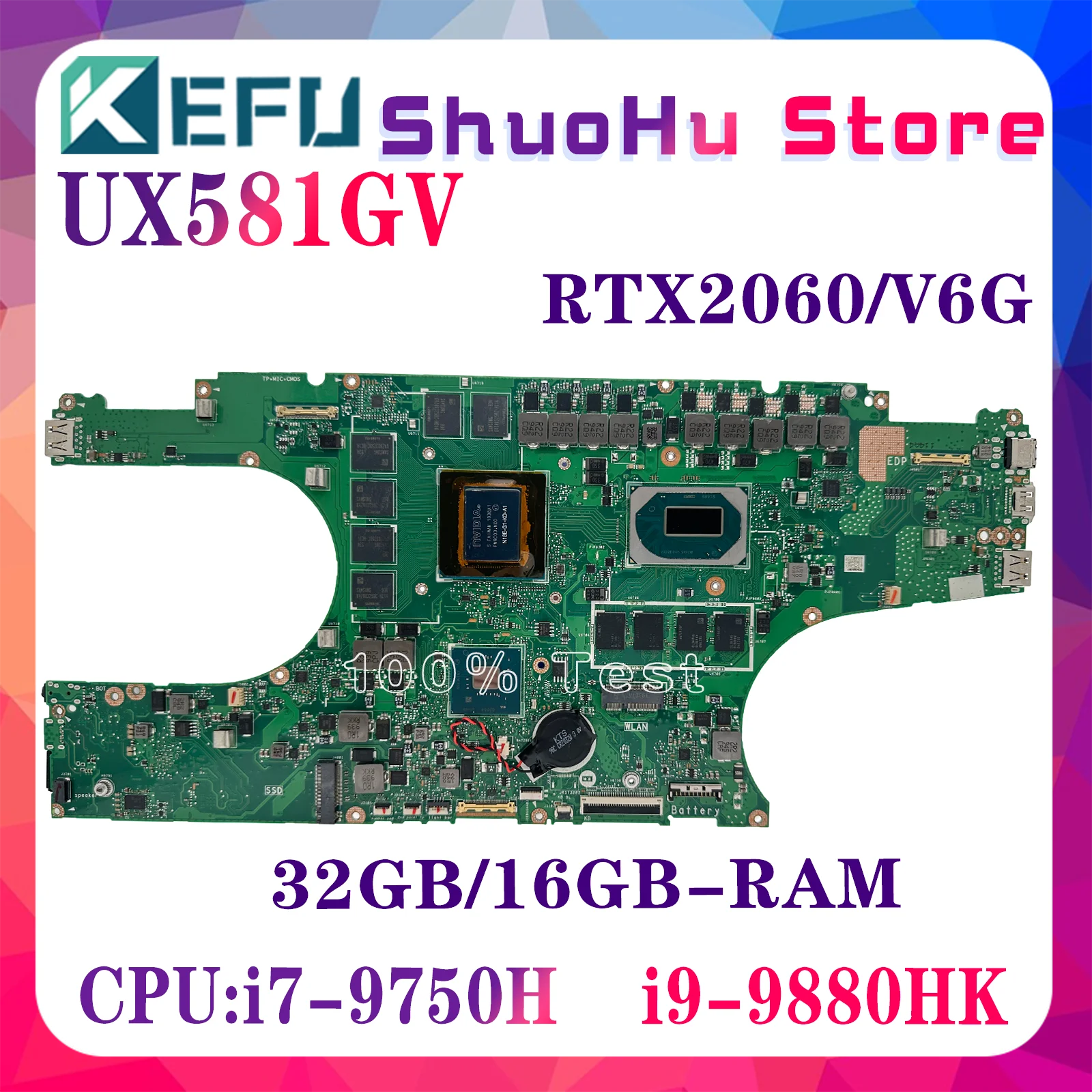 

UX581GV Mainboard For ASUS ZenBook Pro Duo UX581 UX581G Laptop Motherboard With i7-9750H i9-9980H 16GB 32GB RTX2060 100% Tested