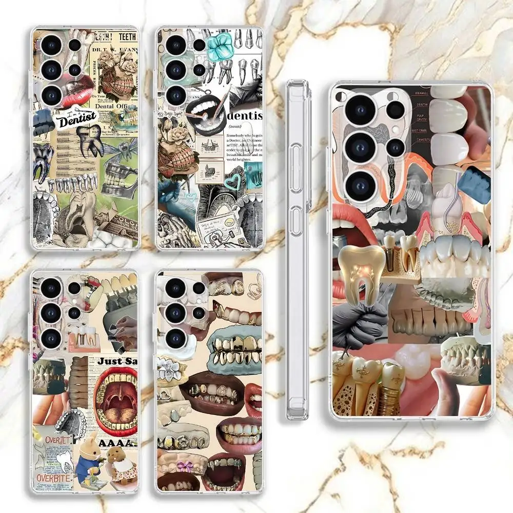 

Teeth Dentist Tooth Collage Phone Case For Samsung S30,23,21,22,20, FE lite,S10,9,8,7 PIus Note20ultra Soft Transparent