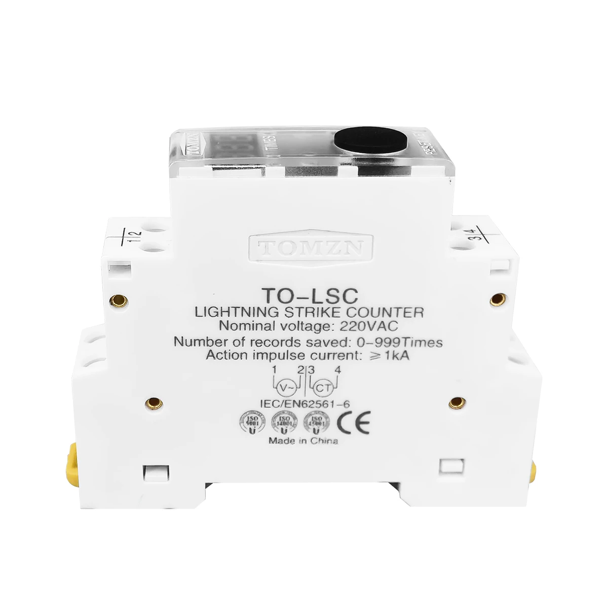 Din Rail LED display SPD surge protective device lightning strike counter 220V 50/60Hz 0-999 times TO-LSC TOMZN