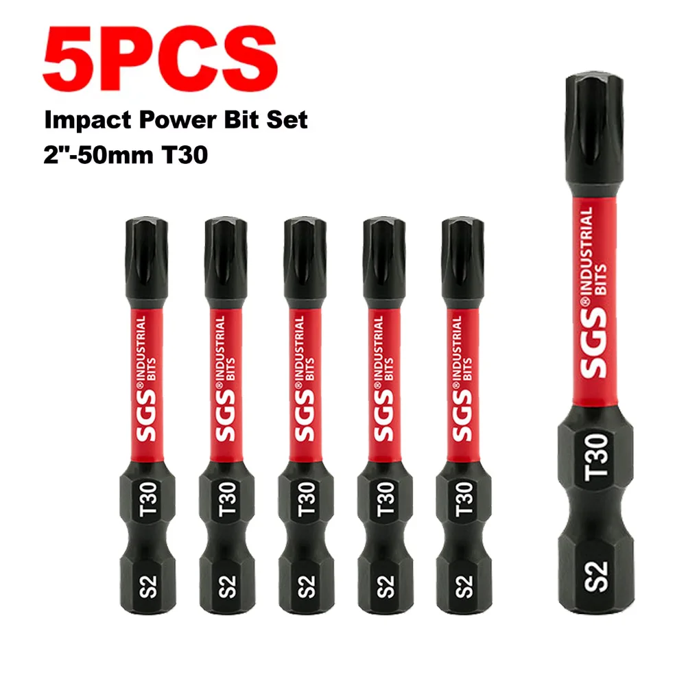 5/10/20Pcs S2 Steel Industrial-Grade T30 Torx Bits 50mm Shock-Absorbing and Anti-Torsion Structure, Magnetically Stable Fit, Impact-Resistant and Not Easy to Chip